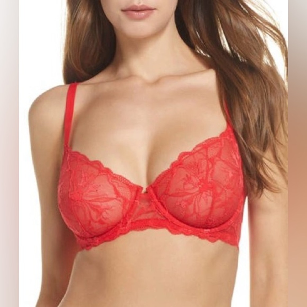 NWT La Perla Alida Leavers Lace Underwired Soft Cup. Red. Size 34E
